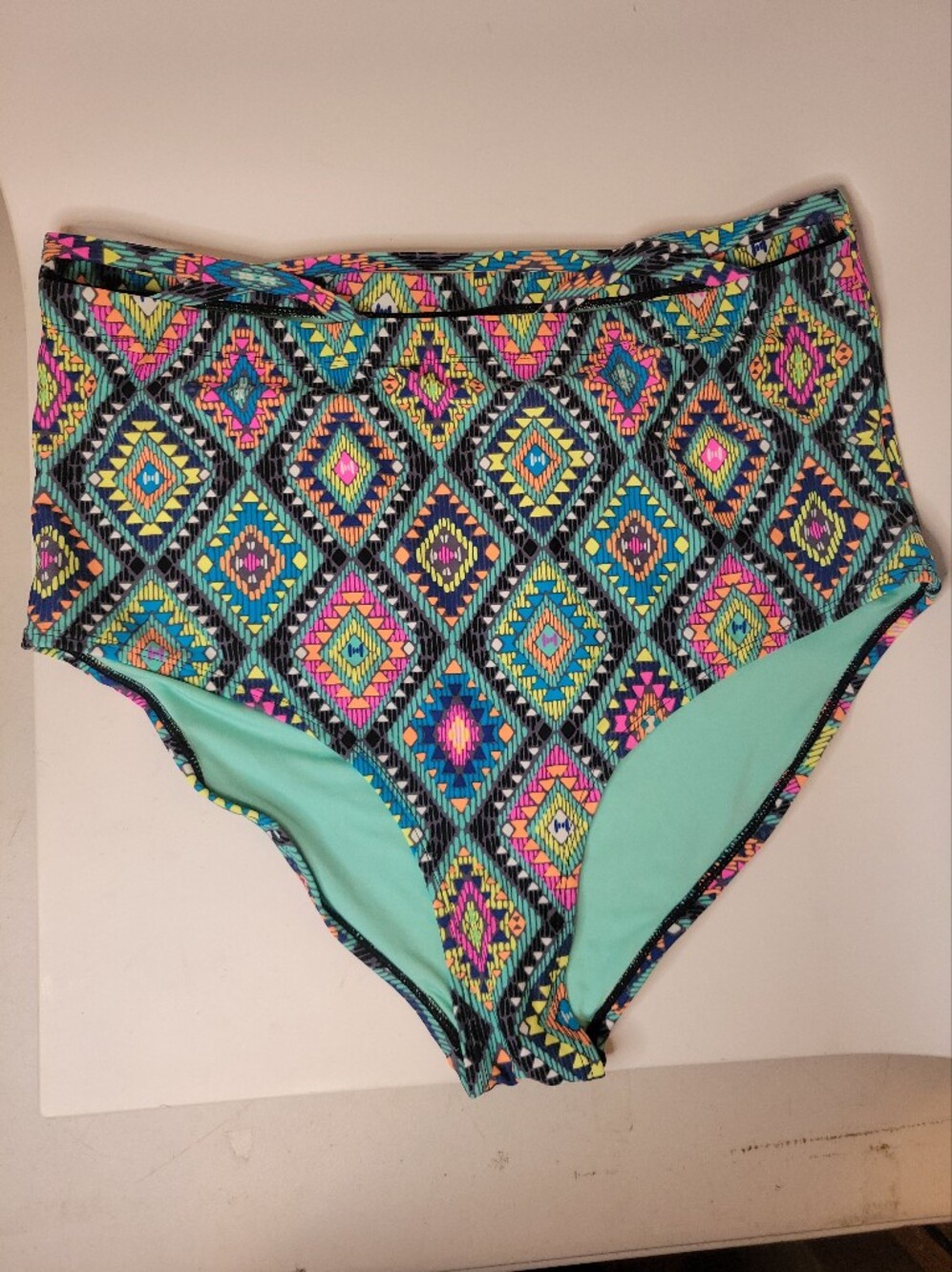 High-Waist Neon Aztec Print Bikini Bottoms